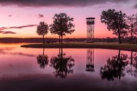 Kralingen plas Kralingse bos zonsopkomst water spiegeling uitkijktoren